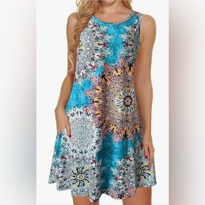 Vibrant Blue and Orange Patterned Dress
